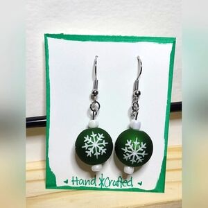 Green Snowflake Handmade Ornament Earrings